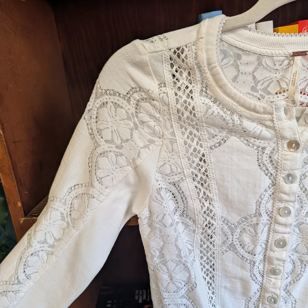 Elegant White Lace Button-Up Top